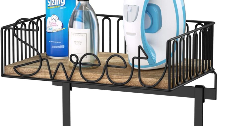 Iron & Ironing Board Holder with Wooden Base